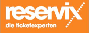 Reservix-Logo mit dem Slogan ‚die ticketexperten‘ auf orangefarbenem Hintergrund