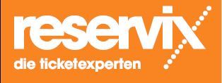 Reservix-Logo mit dem Slogan ‚die ticketexperten‘ auf orangefarbenem Hintergrund